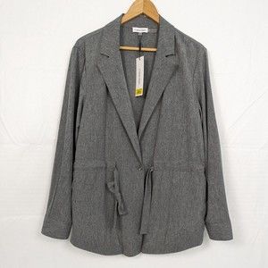 Calvin Klein Womens Large Heather Gray Waist Tie Notch Lapel Blazer Pockets